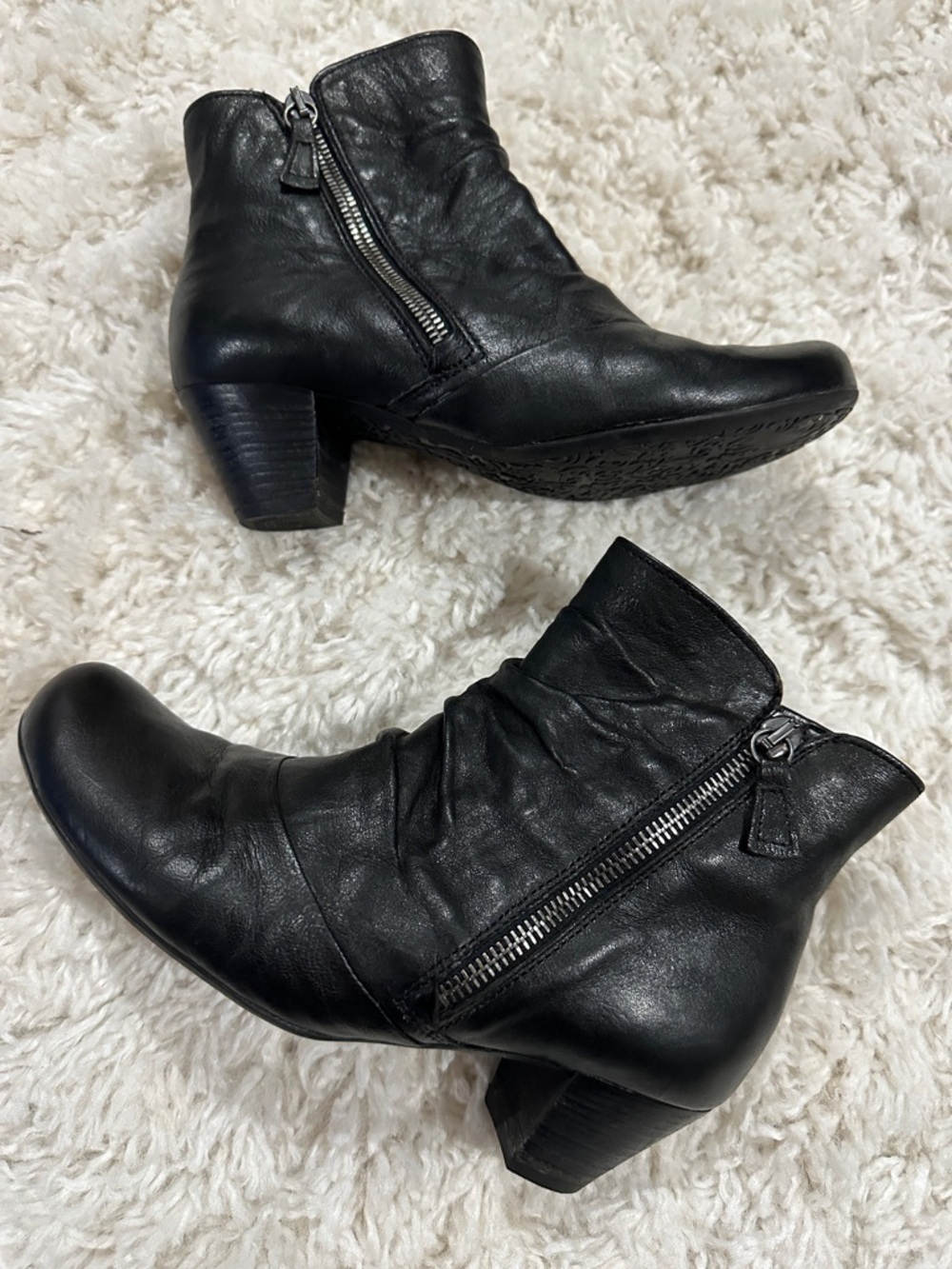 GABOR Luxury Designer Black Leather Heeled Feminine Boots Side Zip Sz 37/ 6.5-7